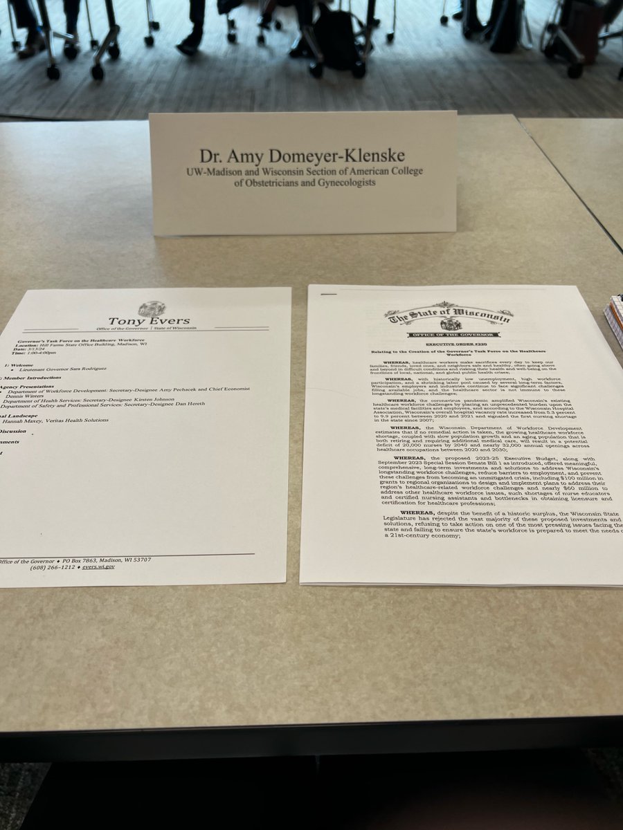ACOGWI's tweet image. Dr. Domeyer-Klenske, the chair of the Wisconsin Section of ACOG is excited to be a part of the Governor’s Health Care Workforce Task Force, which had its first meeting today. #WomensHealth #healthcaretaskforce