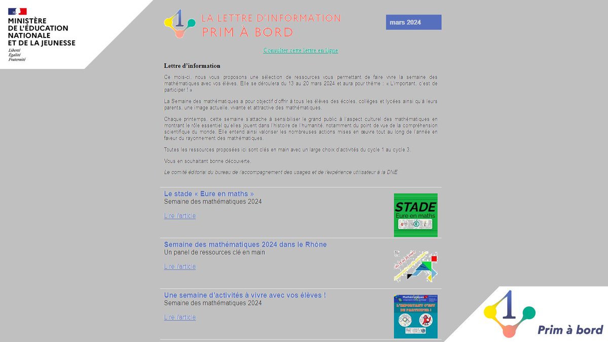 prim_edu_num's tweet image. 📌La semaine des mathématiques 2024 se déroule du 13 au 20 mars sur le thème "Mathématiques : l'important, c'est de participer !" #SDM2024 

✅ #Primàbord vous propose une sélection de ressources pour participer avec vos élèves.

▶️ primabord.eduscol.education.fr/IMG/lettre/let…