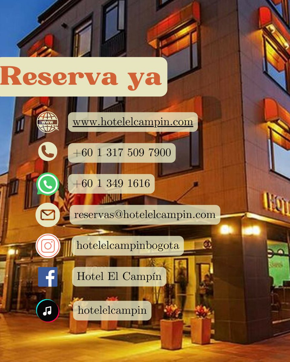 Hotelcampin's tweet photo. Planea tu viaje con Hotel El Campín y disfruta todo lo que tenemos para ofrecer. RESERVA YA! En nuestros canales de ventas. #Conciertos2024 #movistarareana #bogotacity #ReservaHoy #ofertas #bogotacolombia #EstadioElCampin 
RNT. 6805 https://t.co/t0wT2NG51M
