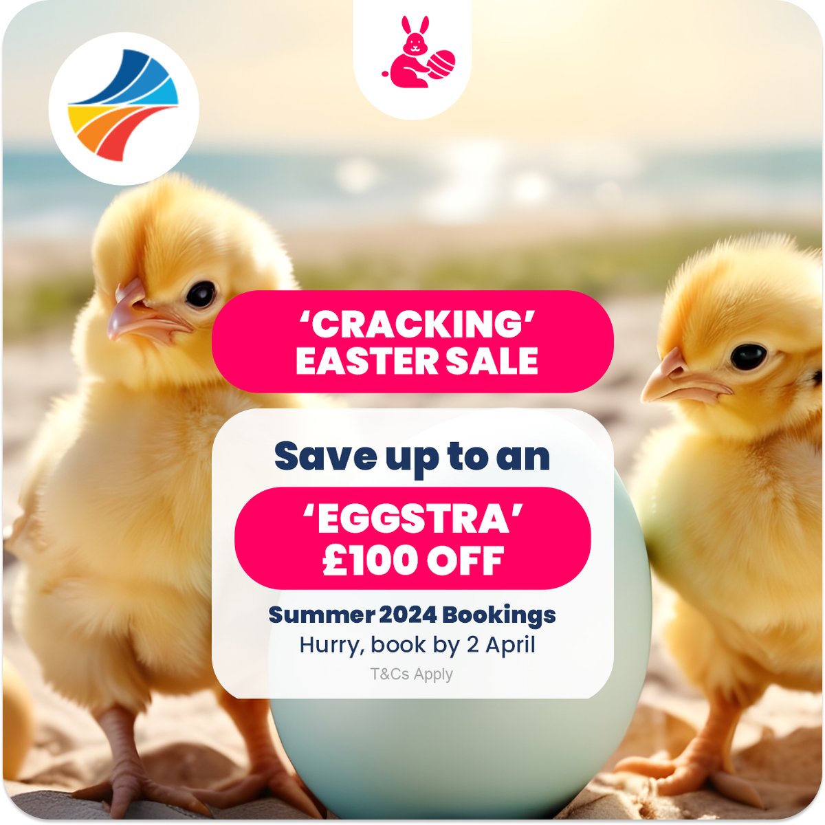 To celebrate Easter🐣, we’re having an Easter sale with discounts of up to £100 per booking off all of our summer 2024 holidays. This represents ‘eggscellent’ value for money! But hurry, the sale ends Tuesday 2nd April. 🐥 Get Your Discount Code 👉bit.ly/43kepfH