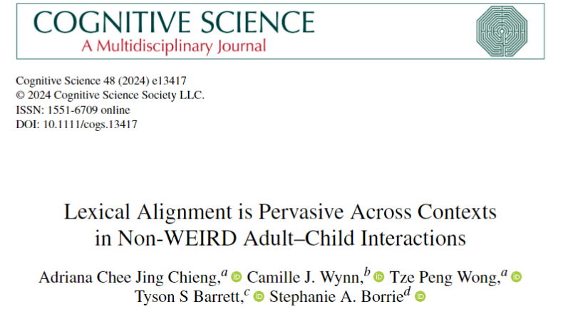 Adriana Chieng (@adrianachieng) on Twitter photo Do school-aged children re-use adults' words (lexical alignment) in adult-child interaction? How does conversational context (i.e., task and partner types) influence their alignment? Read our new paper <a href="/cogsci_soc/">CogSci Society</a> …ry-wiley-com.unm-ezproxy.idm.oclc.org/doi/10.1111/co… Do school-aged children re-use adults' words (lexical alignment) in adult-child interaction? How does conversational context (i.e., task and partner types) influence their alignment? Read our new paper <a href="/cogsci_soc/">CogSci Society</a> …ry-wiley-com.unm-ezproxy.idm.oclc.org/doi/10.1111/co…