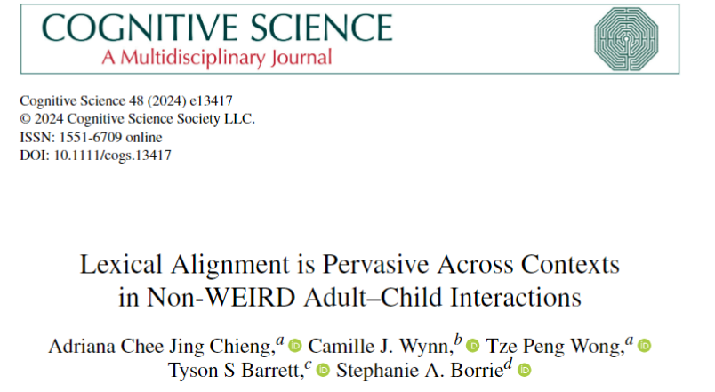 Do school-aged children re-use adults' words (lexical alignment) in adult-child interaction? How does conversational context (i.e., task and partner types) influence their alignment? Read our new paper @cogsci_soc …ry-wiley-com.unm-ezproxy.idm.oclc.org/doi/10.1111/co…