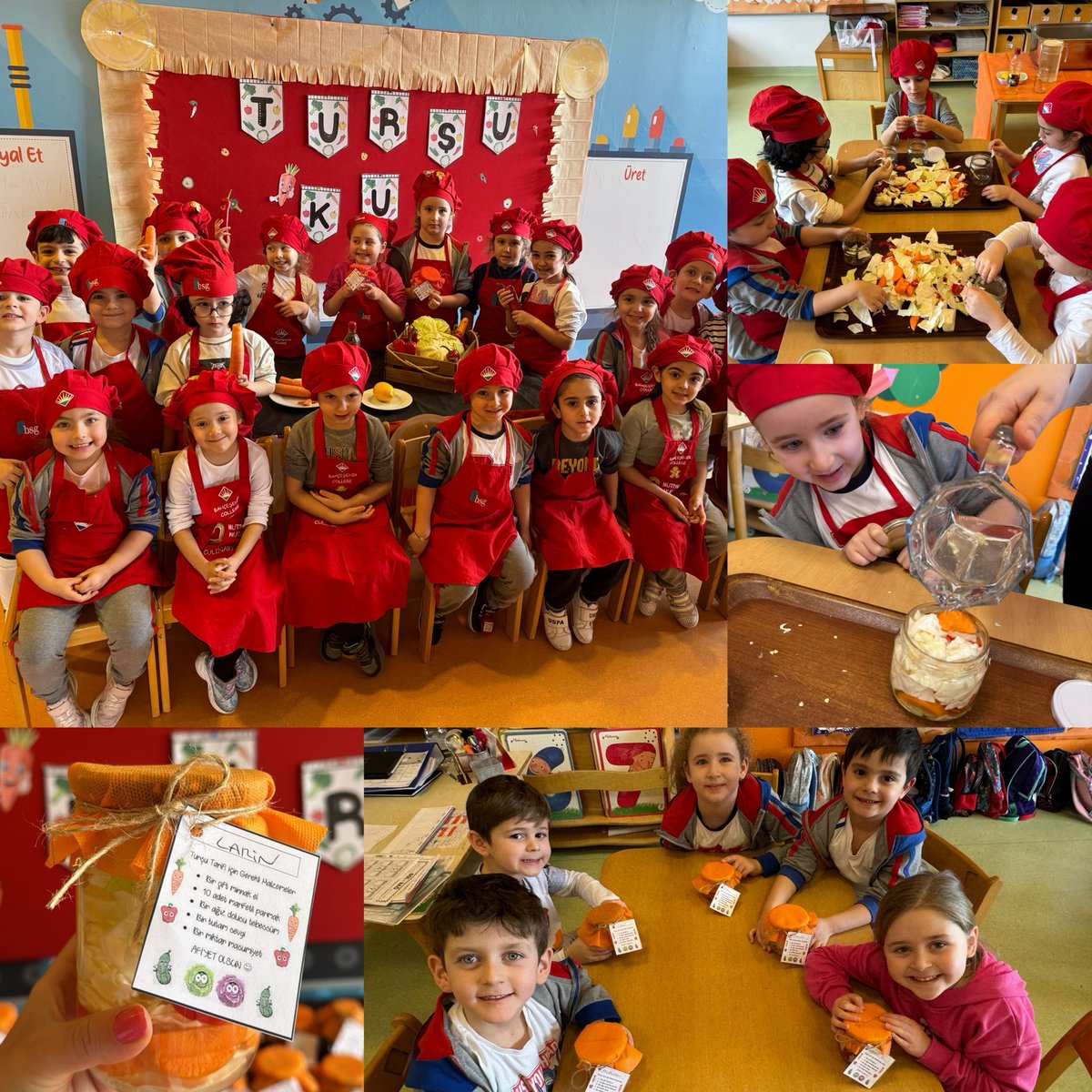 Okul Öncesi Öğrencilerimiz,Mutfak Etkinliğinde minik ve marifetli elleri ile kendi turşularını kurdular.