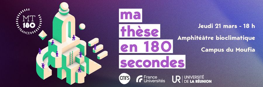 📍 Une semaine avant la finale #MT180 de @Univ_Reunion ! Inscrivez vous pour le jeudi 21 mars à 21h et venez encourager les doctorantes et doctorants ! Deux d'entre eux accèderont à la demi-finale nationale à Paris fin mars. + d'infos 👉recherche.univ-reunion.fr/mediation-scie… @FranceUniv @CNRS