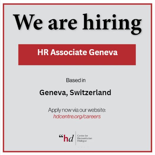 The Centre for Humanitarian Dialogue (HD) is looking for an HR Associate. More information here 👉 hdcentre.org/careers/hr-ass…