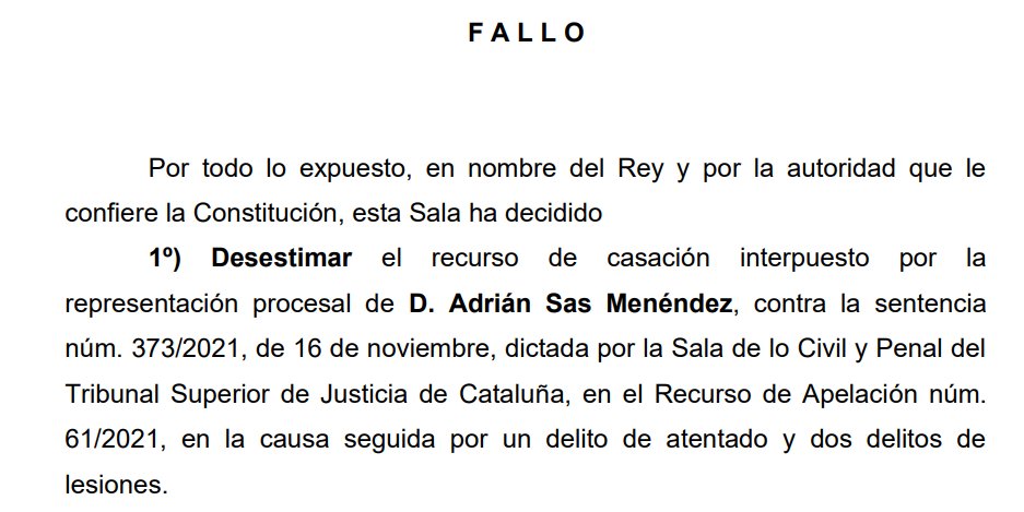 🔴ÚLTIMA HORA ➡️El Suprem confirma els 3 anys i mig de presó per Adrián Sas per agredir a dos Mossos d'Esquadra durant les protestes de l'1 d'octubre del 2018, davant del Parlament de Catalunya. ❗️Seria el primer manifestant de l'1-O que entra a la presó. #inforac1