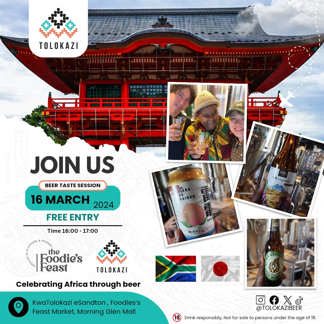 Join us for a free tasting of some of the craft beers we managed to bring back with from my recent trip to Japan. 

📅 16 March 2024 (this Saturday) 
⏰ 4-5pmn
📍 KwaTolokazi eSandton, Foodies Feast Market, Morning Glen Mall, Sandton 

Celebrating Africa Through Beer
🍻🌍🇿🇦🍻🇯🇵🍻