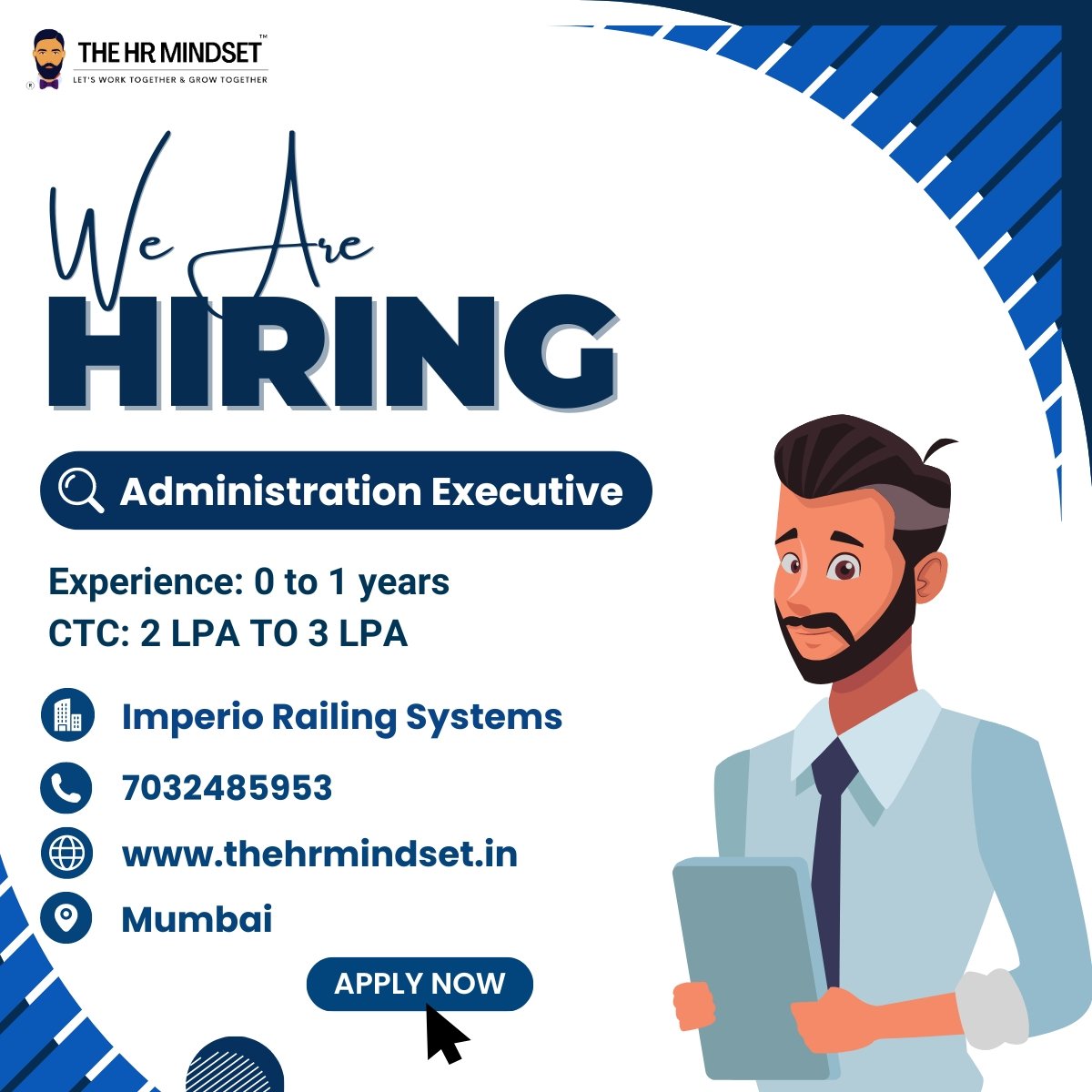 the_hrmindset's tweet photo. We are hiring a Administrative Executive for our client.
To apply, kindly share your CV at hr@thehrmindset.in or upload it on https://t.co/hBPKNSwnI8

Join us and be part of an innovative team driving change in the HR industry! #jobopening #administrativeexecutive #joinourteam https://t.co/JNTclcZHmU