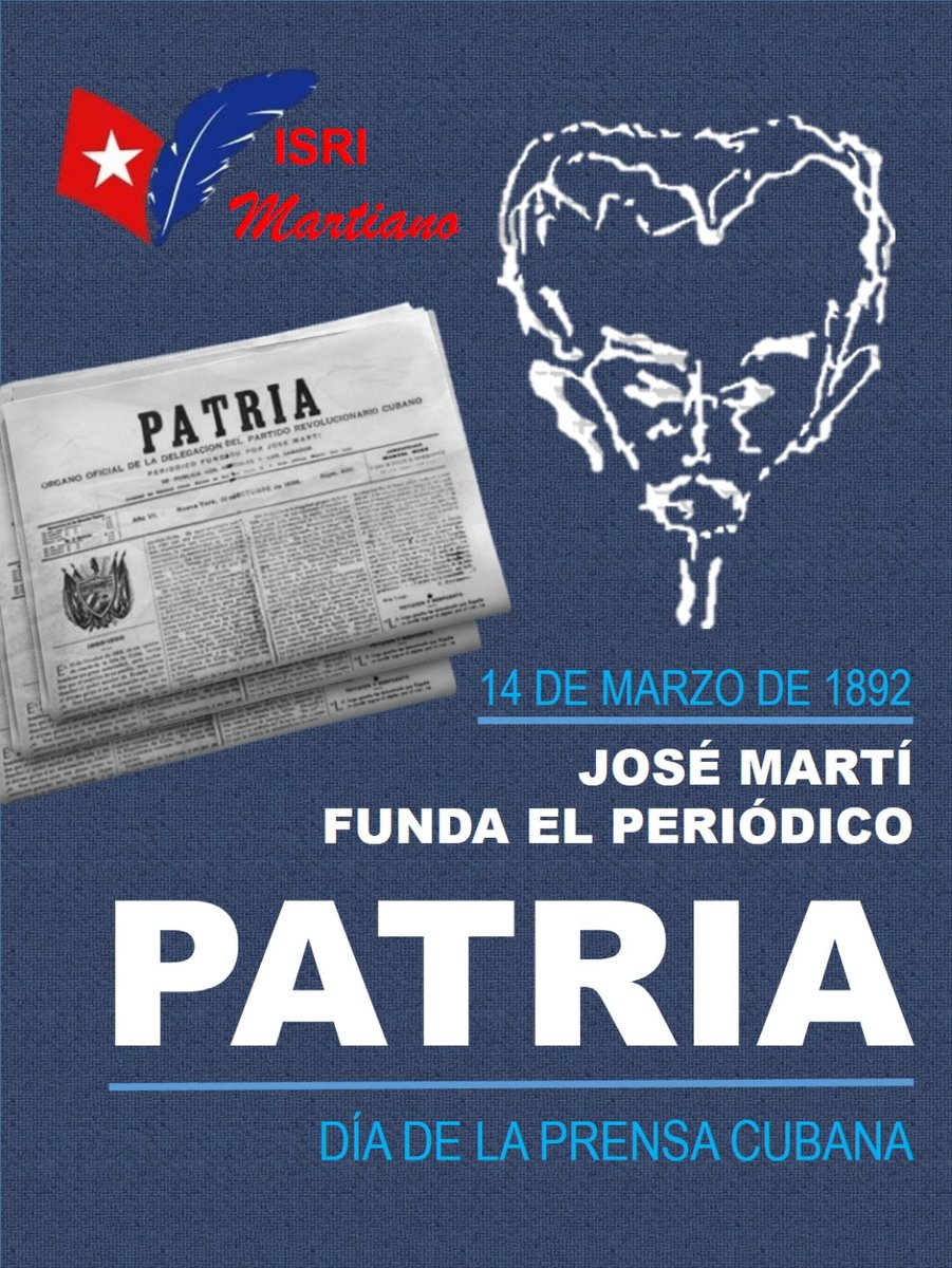 En 1892, José Martí ✒️🔥publicó por primera vez el Periódico Patria, marcando un hito en la historia de la prensa en Cuba🇨🇺📰
Recordemos la importancia de esta publicación y el legado de Martí en la lucha por la libertad y la independencia.💫
#IsriMartiano
 #DíaDeLaPrensaCubana