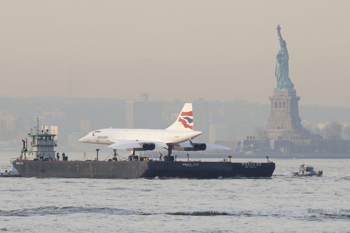 The Concorde supersonic jet headed back to Intrepid Sea, Air & Space Museum this morning #NYC