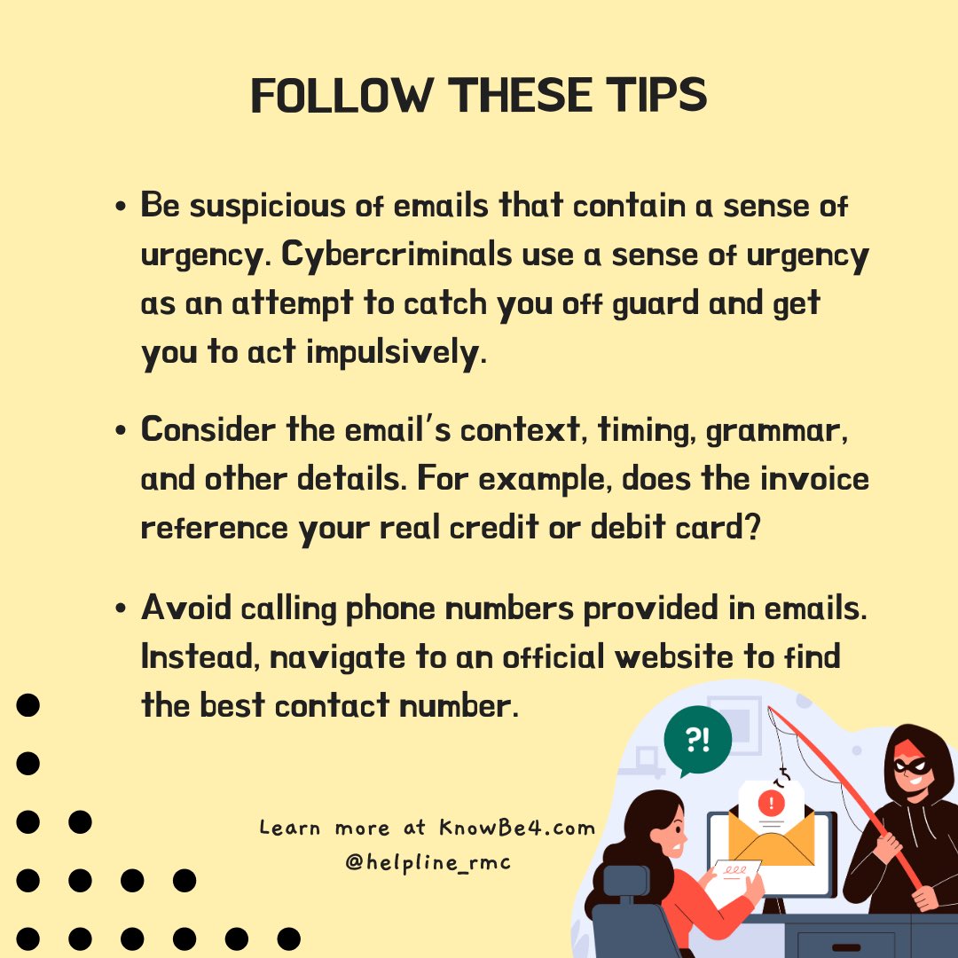 TechnologyMacon's tweet image. Beware of strange emails!! 

Follow @KnowBe4 for more tips! 

#rmc #randolphmacon #its #helpline #smishing #phishing #texting #tips #awareness #whatis #tiptuesday #factsfriday