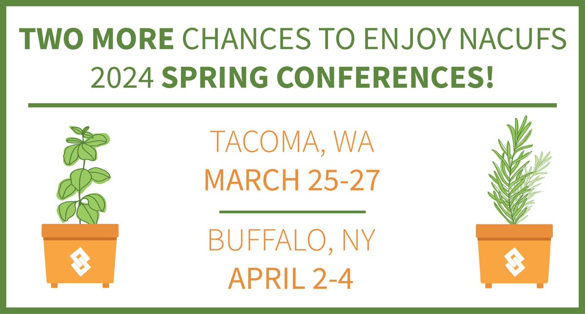 NACUFS's tweet image. NACUFS 2024 Spring Conferences are coming to Tacoma, WA &amp;amp; Buffalo, NY next! Tomorrow's your final chance to book your Buffalo room and enjoy convenience plus unbeatable rates! Dive into sustainability, staff retention, and more. Register now! #GrowWithNACUFS #CollegiateDining
