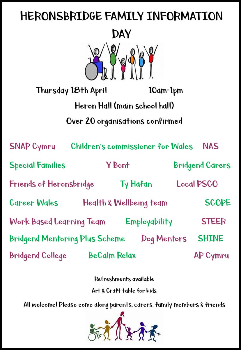 Date for the diary! Upcoming Family Information Day Thursday 18th April 2024. Over 20 organisations will be attending. We hope to see you there!