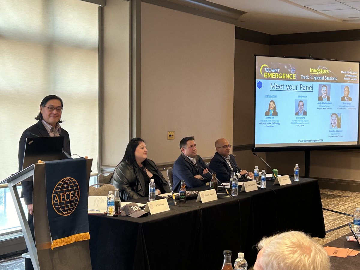 Connectpreneur's tweet photo. Big thank you to AFCEA for an AMAZING inaugural TechNet Emergence Conference! Special shout out to Susan Lawrence, Mike Black, Anitha Raj, and Paul Fredenburgh!
The VC panel and judges also deserve a big thank you - they had a tough job but they did great!
#AFCEATechNet https://t.co/ivl4TZ83A4
