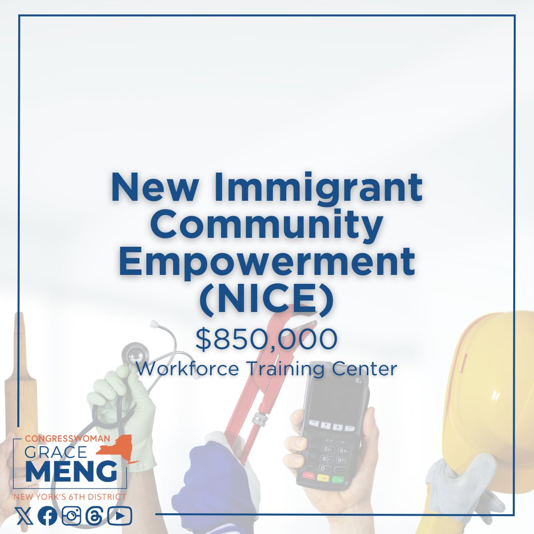 $850k in federal funding for @NICE4Workers in #JacksonHeights will help establish a job training center for our growing immigrant workforce in Queens.