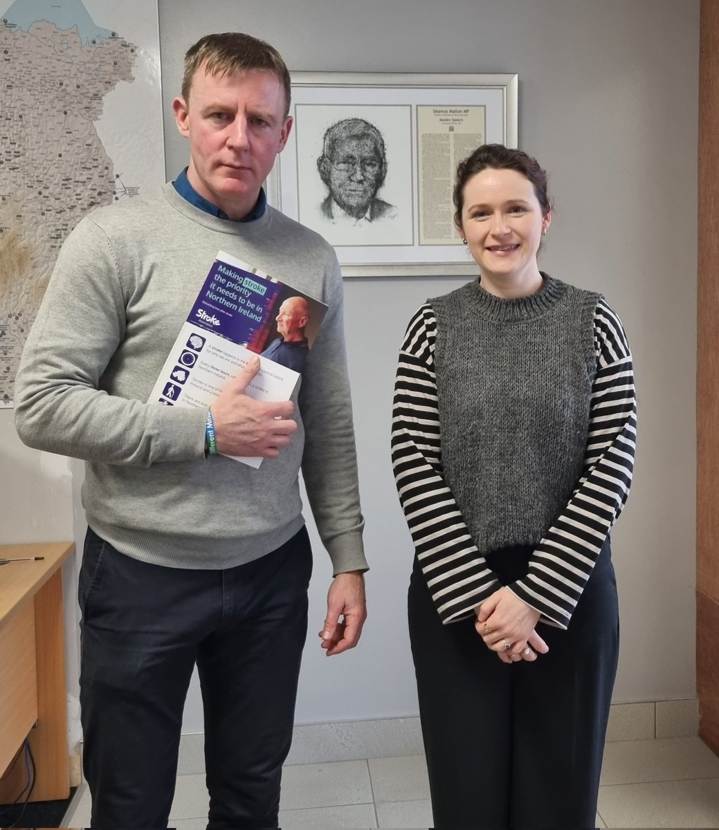 A great discussion with @JustinMcNu1ty today about the need for a 24/7 thrombectomy service in NI and ensuring access to emotional and psychological support for everyone affected by stroke. Thanks for your support to #MakeStrokeAPriority