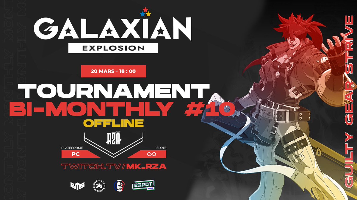 Bon, j'espère que le repos s'est bien passé pour vous car le Galaxian Explosion Bimonthly numéro 10 c'est ce mercredi 20 Mars à @espotparis 18H ! Tekken 8 (64 slots) Granblue Fantasy Versus Rising (24 slots) Street Fighter 6 (24 slots) Guilty Gear Strive (16 slots) Le freeplay…