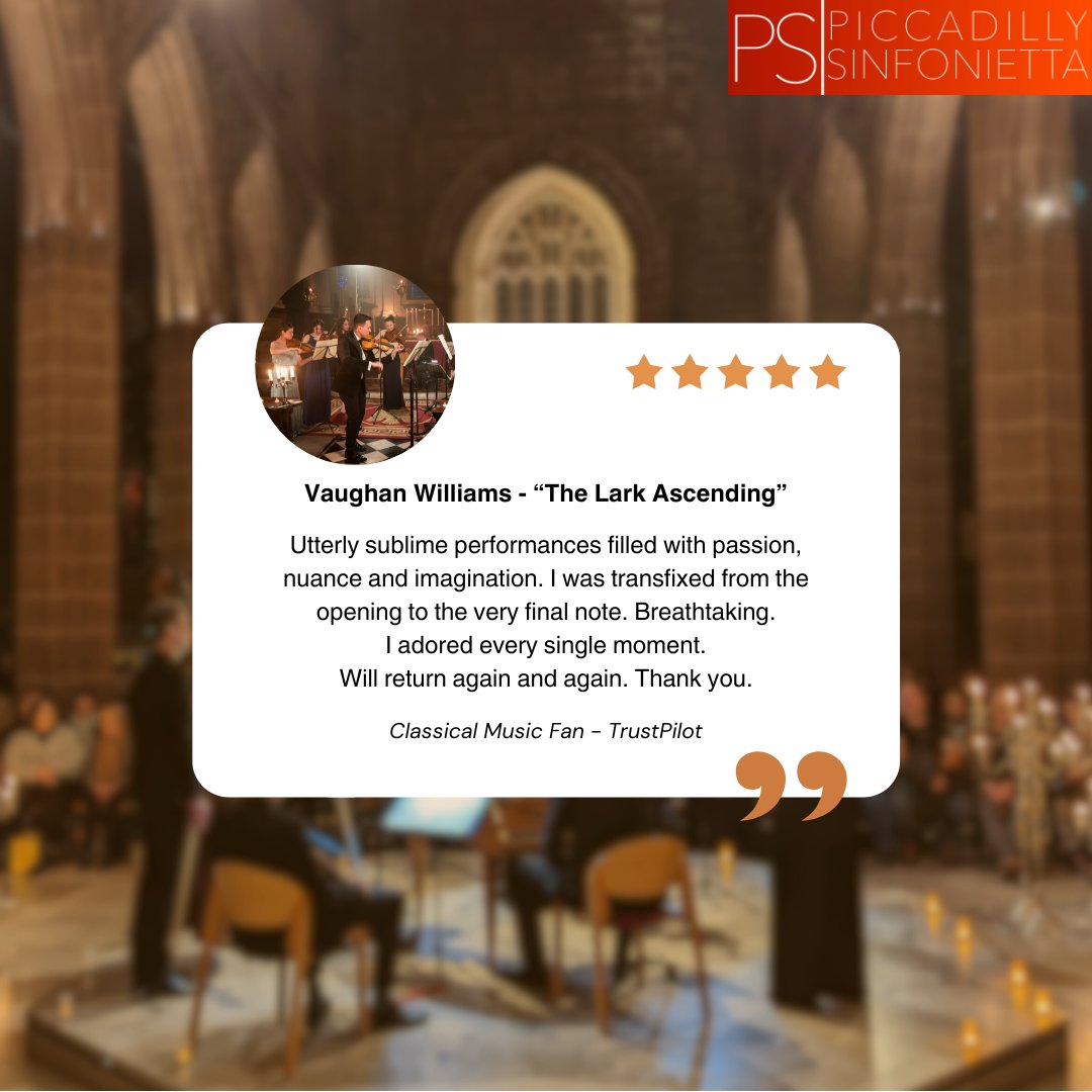 A big #thankyou to the kind individual who shared this lovely review after experiencing The Piccadilly Sinfonietta's performance of The Lark Ascending last Dec 😍  Why not treat yourself too! 🎻🕯 Check the link in our bio for details on all upcoming events. #candlelightconcerts