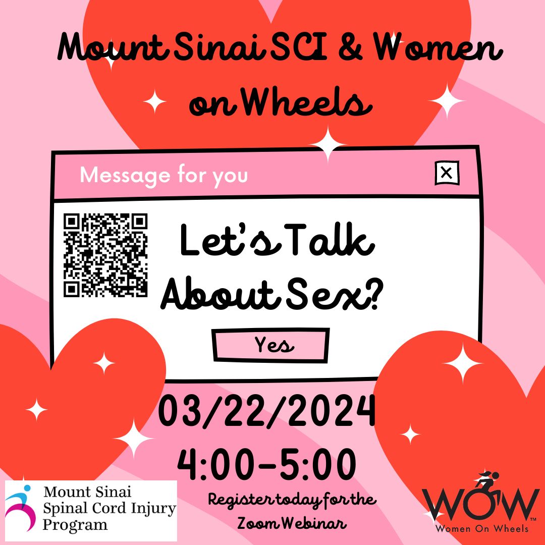 Please Join our upcoming Webinar on 03/22/2024 where we will be discussing sex and living with a spinal cord injury. We discuss techniques and aides for both men and women. link in our bio #spinalcordinjury #sci #disabled #disability mountsinai.zoom.us/meeting/regist…