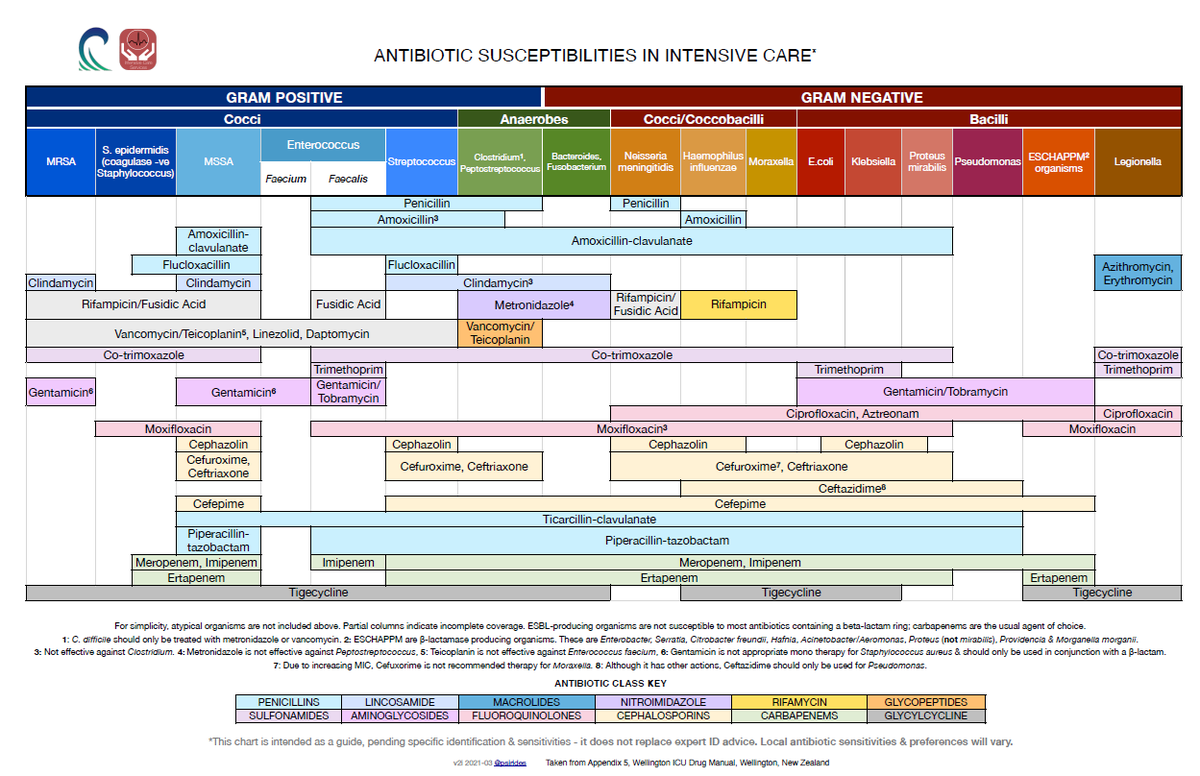 ✅Antibiotic susceptibilities in intensive care

📌Infografía para guardar v2021 from <a href="/WellingtonICU/">Wellington ICU</a>