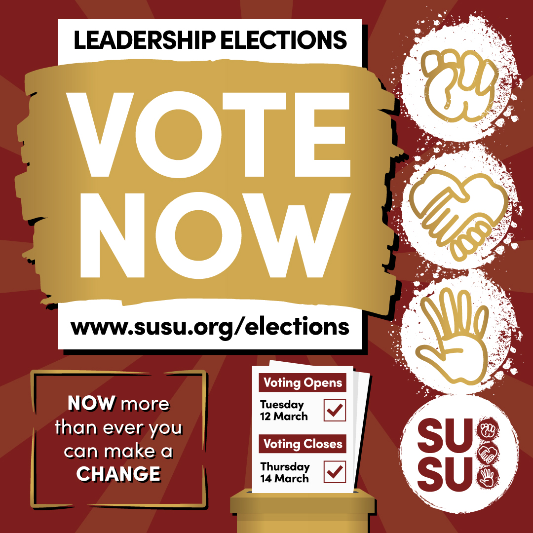 Today is your LAST CHANCE to vote! There are FREE doughnuts up for grabs if you come and vote online in the Concourse at our voting booths! 📷 Voting closes at 16:00 today, so please make sure you have your say. Every vote matters! susu.org/vote/login