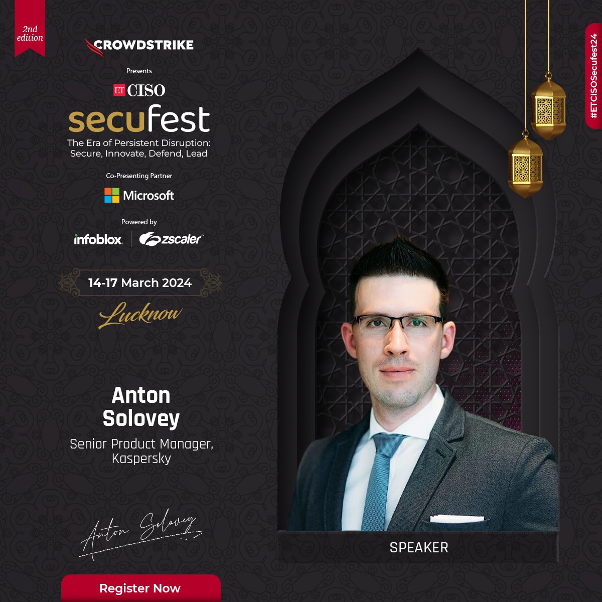 ET_CISO's tweet photo. 🌟 Excited to welcome Anton Solovey, Senior Product Manager, @Kaspersky, as our distinguished speaker for ETCISO Secufest 2024 in Lucknow! 🎤 

Know  more- https://t.co/DdunilpXG5

#ETCISO #ETCISOSecufest24 #CyberLeaders #CysecuritySummit #CybersecLeaders #ResidentialSummit https://t.co/aQpo5mzEZn