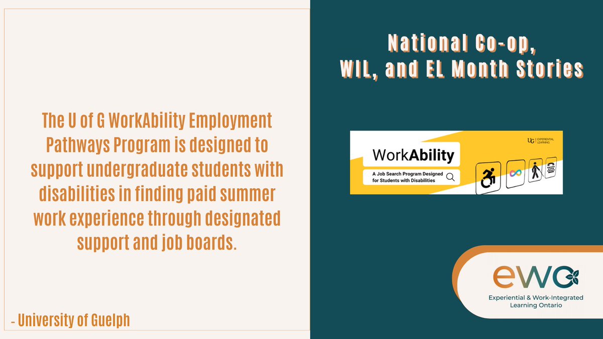 Experiential & Work-Integrated Learning Ontario (@ewocoop) on Twitter photo Learn about University of Guelph's new WorkAbility Employment Pathways Program supporting undergraduate students with disabilities to find paid summer work experience: cecs.uoguelph.ca/news/2024/01/w…
<a href="/uofg/">University of Guelph</a> #wil #el #coop #inspiredwil Learn about University of Guelph's new WorkAbility Employment Pathways Program supporting undergraduate students with disabilities to find paid summer work experience: cecs.uoguelph.ca/news/2024/01/w…
<a href="/uofg/">University of Guelph</a> #wil #el #coop #inspiredwil
