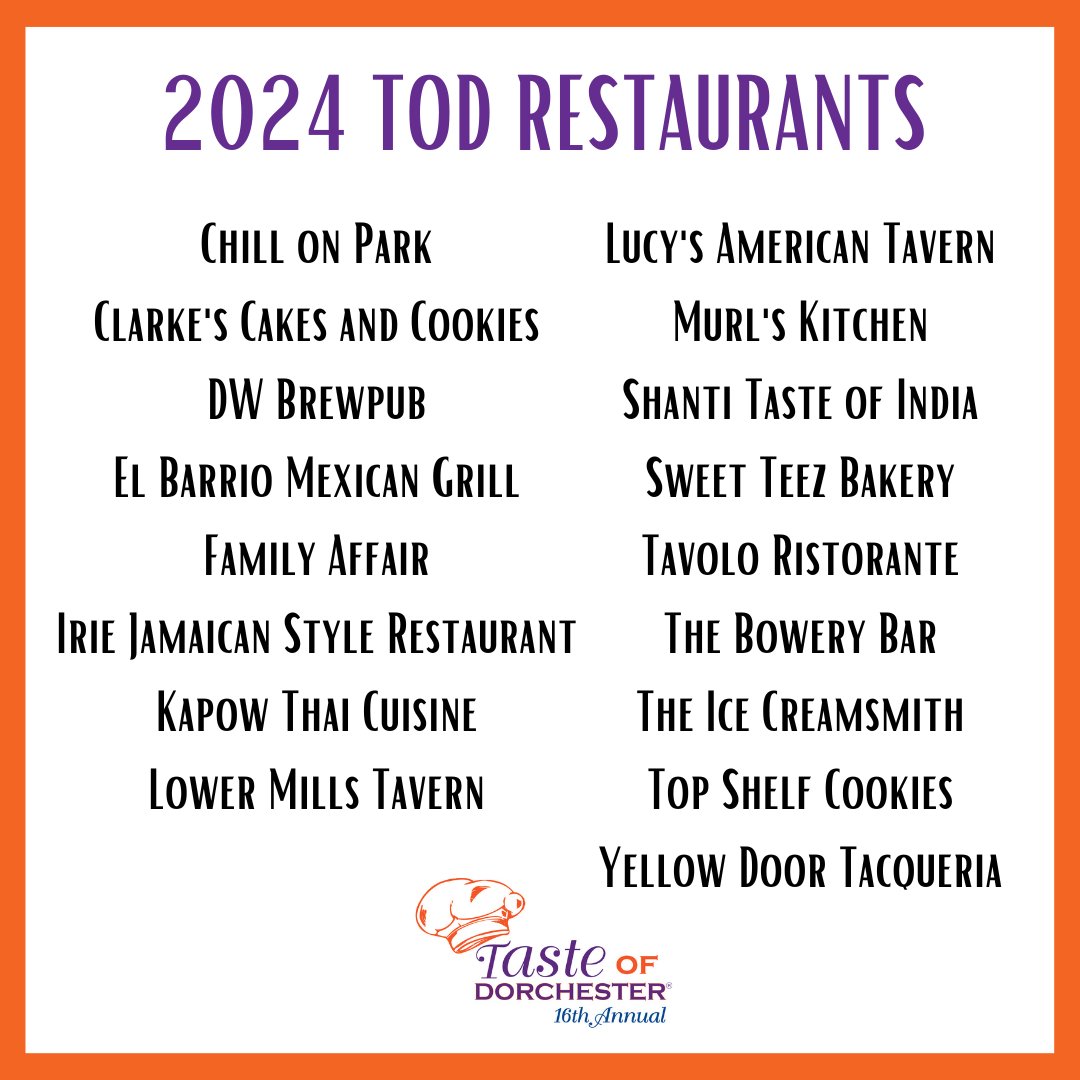 We're getting hungry just thinking about all the delicious restaurants that will be at this year's Taste of Dorchester! What local Dorchester restaurant do you want to see at TOD?

Get your tickets: mahahome.org/civicrm/event/…

#TOD2024 #dorchester #thingstodoboston #DOT #fundraiser