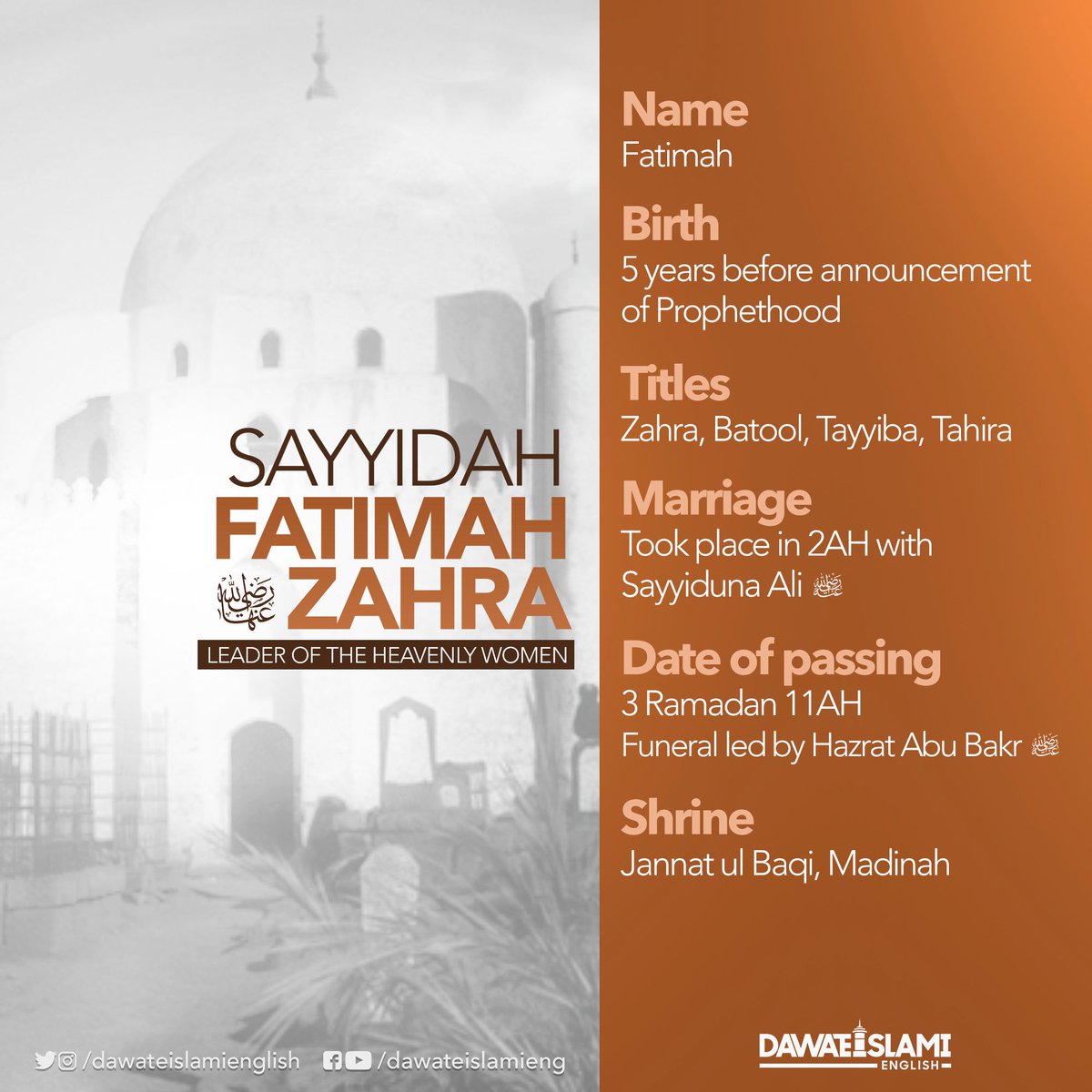 dawateislamieng's tweet photo. The Beloved Daughter of the Prophet ﷺ | Factfile https://t.co/KhyP7s5W3O