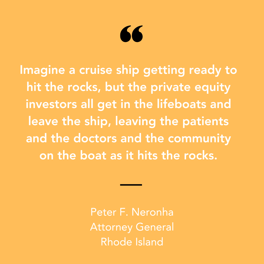 Notable & quotable #4 from the @FTC's workshop last week on #privateequity in #healthcare. Perfect analogy, @AGNeronha! 👌 #PEHealthcareFTC #medtwitter #moralinjury #fixmi @linakhanFTC @HHSGov @SecBecerra @JusticeATR @TheJusticeDept @WDeanMD @PeterNeronha