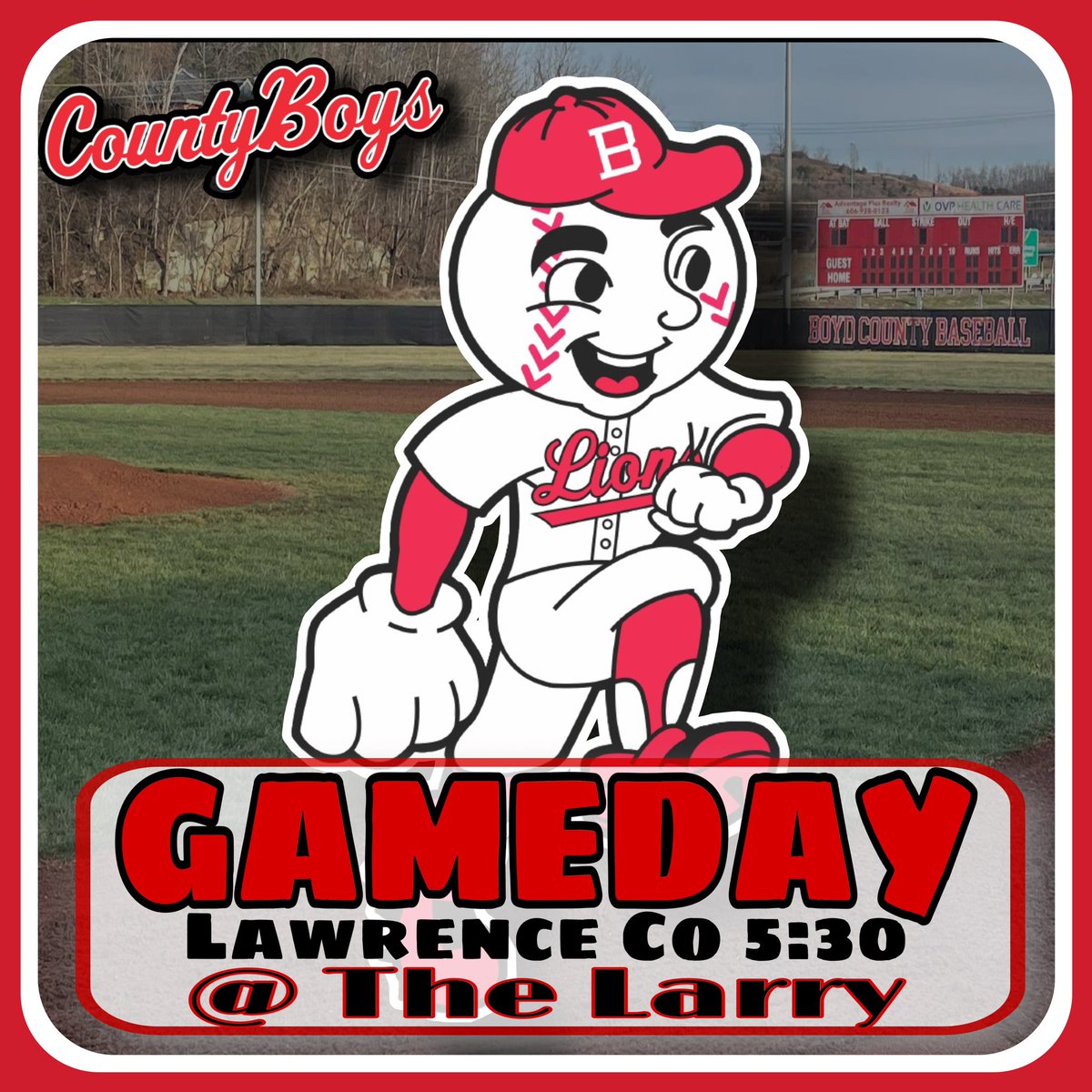BoydCoBaseball's tweet photo. Opening Day for the Lions as they welcome Lawrence Co to Larry Addington Field this evening.  First pitch is set for 5:30.  #CountyBoys https://t.co/pRhIKsctt1