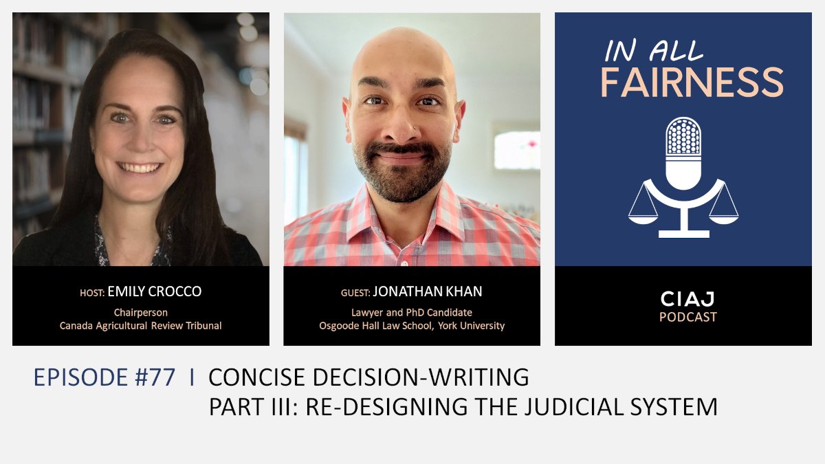 🎧 [Podcast] In this 3rd episode of a series on Concise Decision-Writing, Emily Crocco is inviting Lawyer @jon_ckhan to discuss the importance of reliable data in determining how the judicial system can be redesigned to be more equitable and accessible 👉🏾 ciaj-icaj.ca/en/podcasts/re…