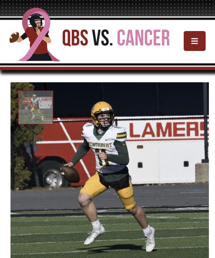 Our next participating D3QB in the fight against cancer is @PeytonLyon. Peyton is a sophomore at St Norbert College in Wisconsin. Peyton is honoring the American Childhood Cancer Organization. As shared in his bio, Peyton lost his brother in 2018 to leukemia. Thank you Peyton!!!