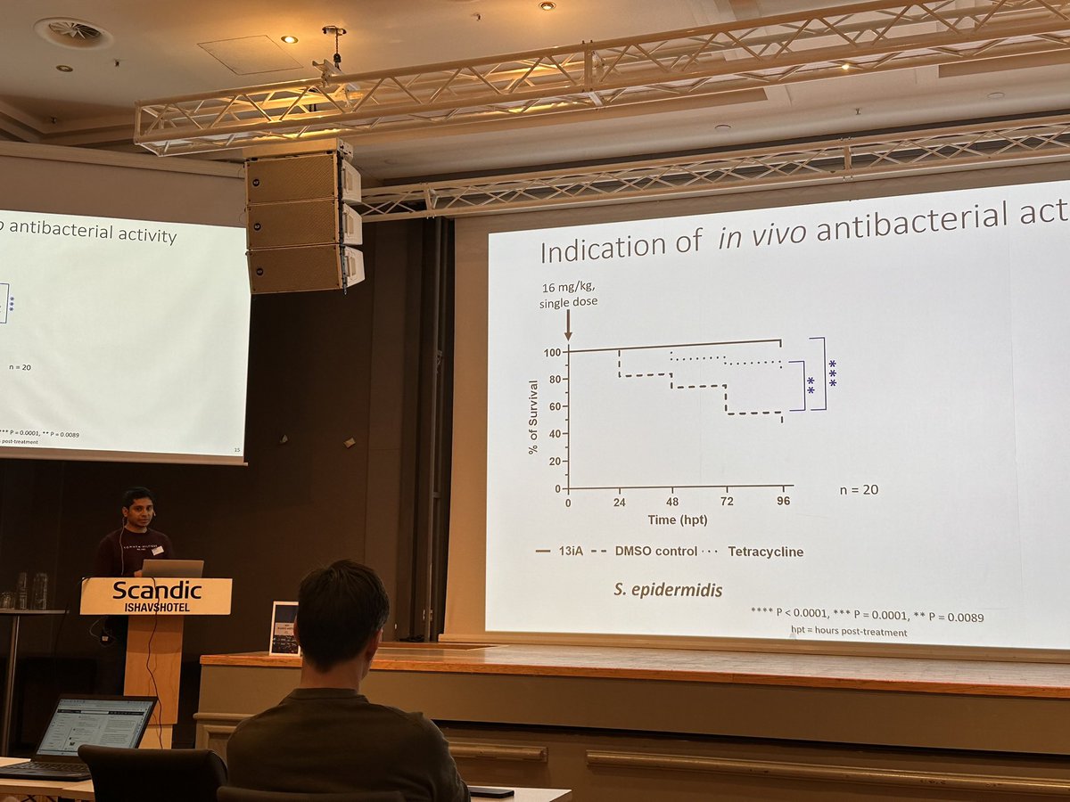 UAC_UU's tweet photo. Exploring the sea as a source of new antibiotics! 🌊 @AtaurRahman0302 presents the work done with modified compounds originally found in Arctic Bryozoan. In vitro &amp; in vivo work looking into toxicity and antimicrobial activity using zebra fish models

#NordicAMRConference https://t.co/aqw1UXRSDJ