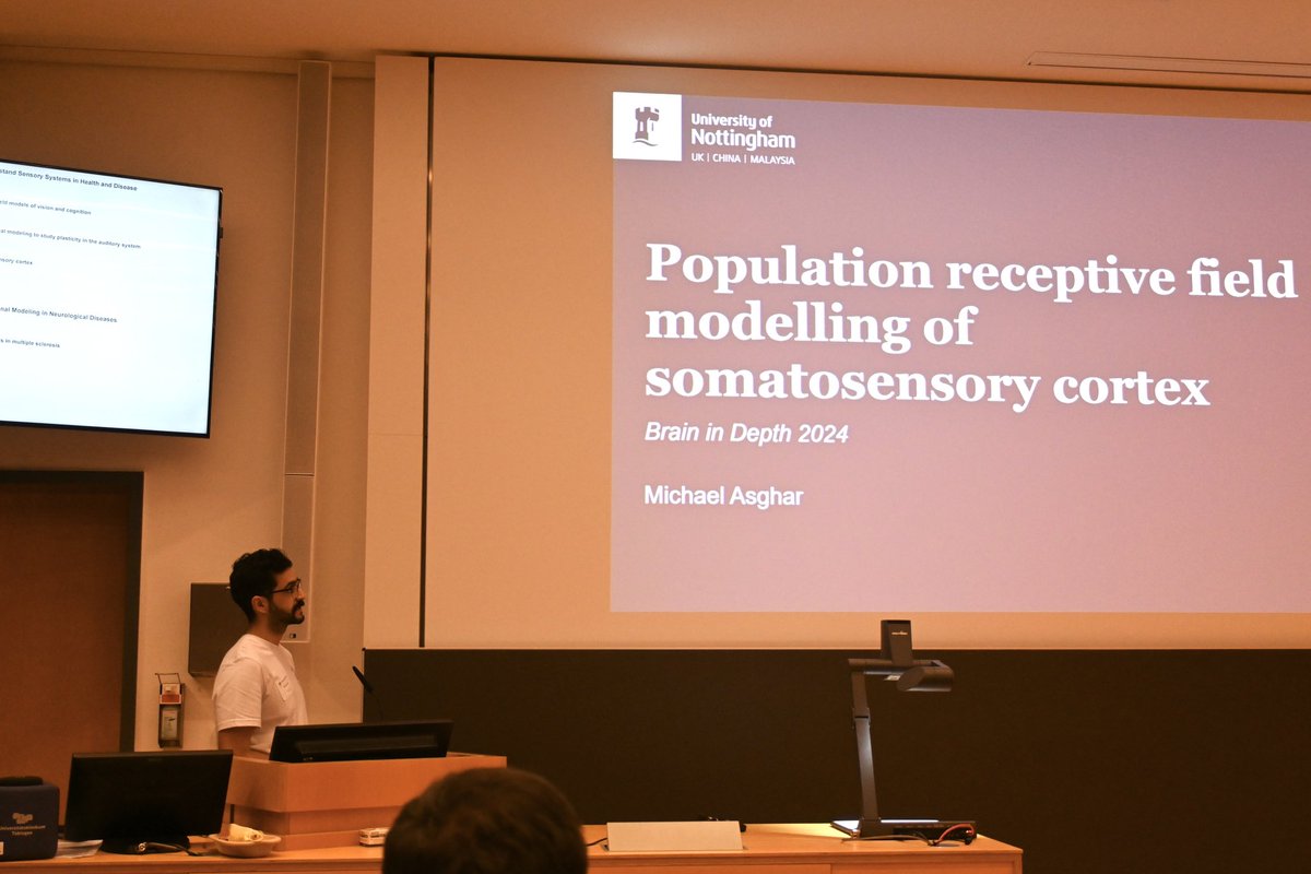 BrainInDepth's tweet photo. Dr. Michael Asghar from the University of Nottingham is presenting his impressive research on the population receptive field modeling of the somatosensory cortex! Thank you Michael! #BrainInDepth2024 https://t.co/VZCSpdmnm4