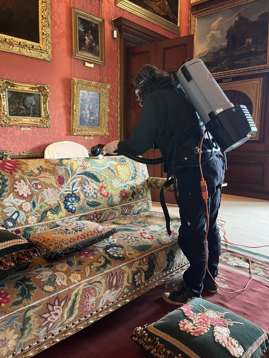Landi_company's tweet photo. We have been busy in @burghleyhouse over the last couple of weeks caring for the textiles ahead of the house opening this weekend. We took time to #consolidate #passementerie, #conditioncheck and clean the furniture, and deep clean the state bed in the Black & Yellow bedroom. https://t.co/PAqJfjvfI8