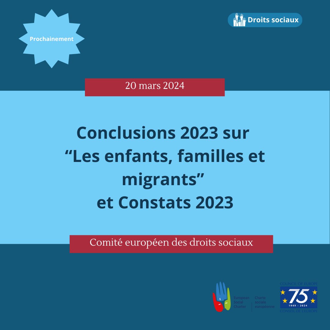 📣Le #CEDS publiera ses Conclusions et Constats 2023, mecredi prochain, le 🗓️20 mars 2024. Suivez-nous et apprenez plus ici 👇go.coe.int/XBU9A