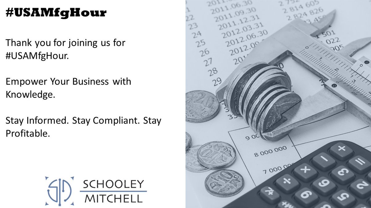 Thanks to everyone who joined #USAMfgHour today! 

A reminder: 'Ignorantia juris non excusat' - ignorance of the law excuses not.

To prevent your business from being subject to lawsuits &amp; fines, use vendors willing to educate when making business changes.