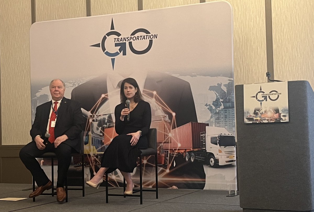 Thanks to Commissioner Max Vekich of @FMC_gov and member Michelle Schultz of the Surface Transportation Board for presenting at #TransportationGo24. Max even wore his Lake Erie tie for the occasion! 👔
