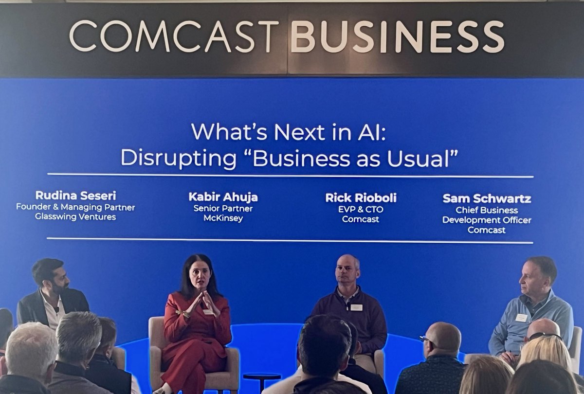 GlasswingVC's tweet image. It’s all about disrupting the status quo and redefining success at the @comcast PLAYERS Tournament AI Panel as @rudina11  Seseri leads an engaging conversation with @samschwartz, @AhujaKabir, and @RickRioboli on navigating the ever-evolving AI landscape.