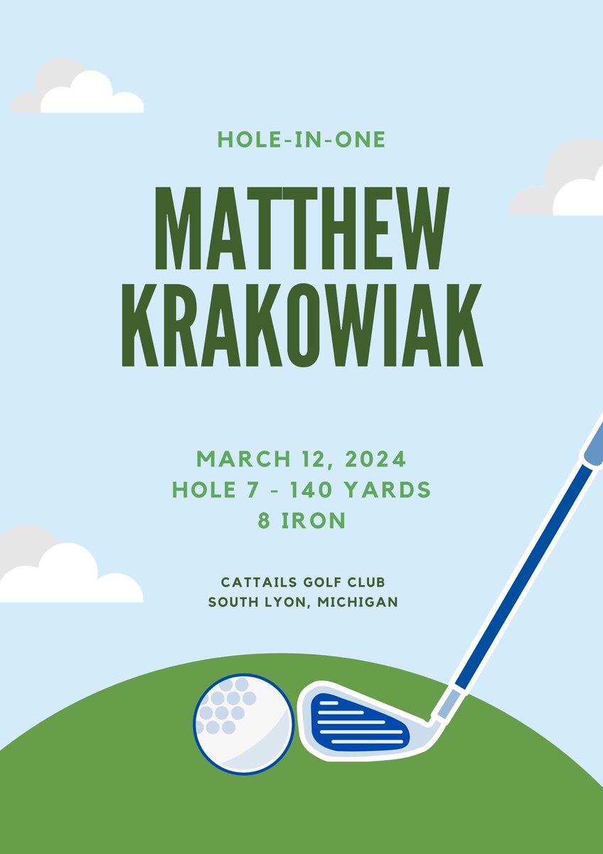 Congratulations to Matthew Krakowiak who hit a Hole-In-One at @CattailsGC during tryouts this past week. He did in fact make the team! ⛳️🏌️‍♂️