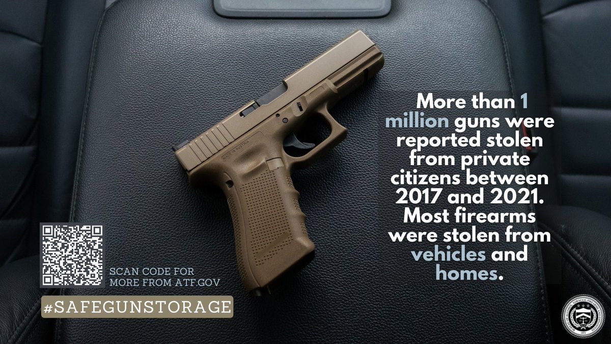 More than 1 million firearms were reported stolen to law enforcement between 2017 and 2021. Upon discovery of any theft or loss of your firearm, please call your local law enforcement agency to report it. More at atf.gov/firearms/docs/…. #SafeGunStorage