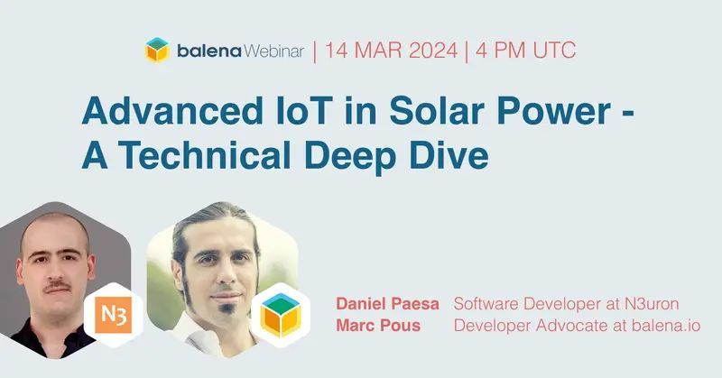 In 1 hour this is your chance to deep-dive into the practical applications of Edge device management in solar projects. Discover the impact of @balena_io and @N3uron1 in renewable energy and #IIoT. Be at the forefront of innovation buff.ly/4a1EQZF