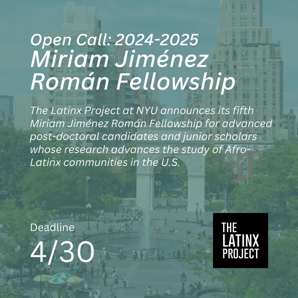 Applications are now open for our fifth Miriam Jiménez Román Fellowship for post-doctoral candidates and junior scholars whose research advances the study of Afro-Latinx communities in the U.S. Apply by April 30th! More details in our bio!