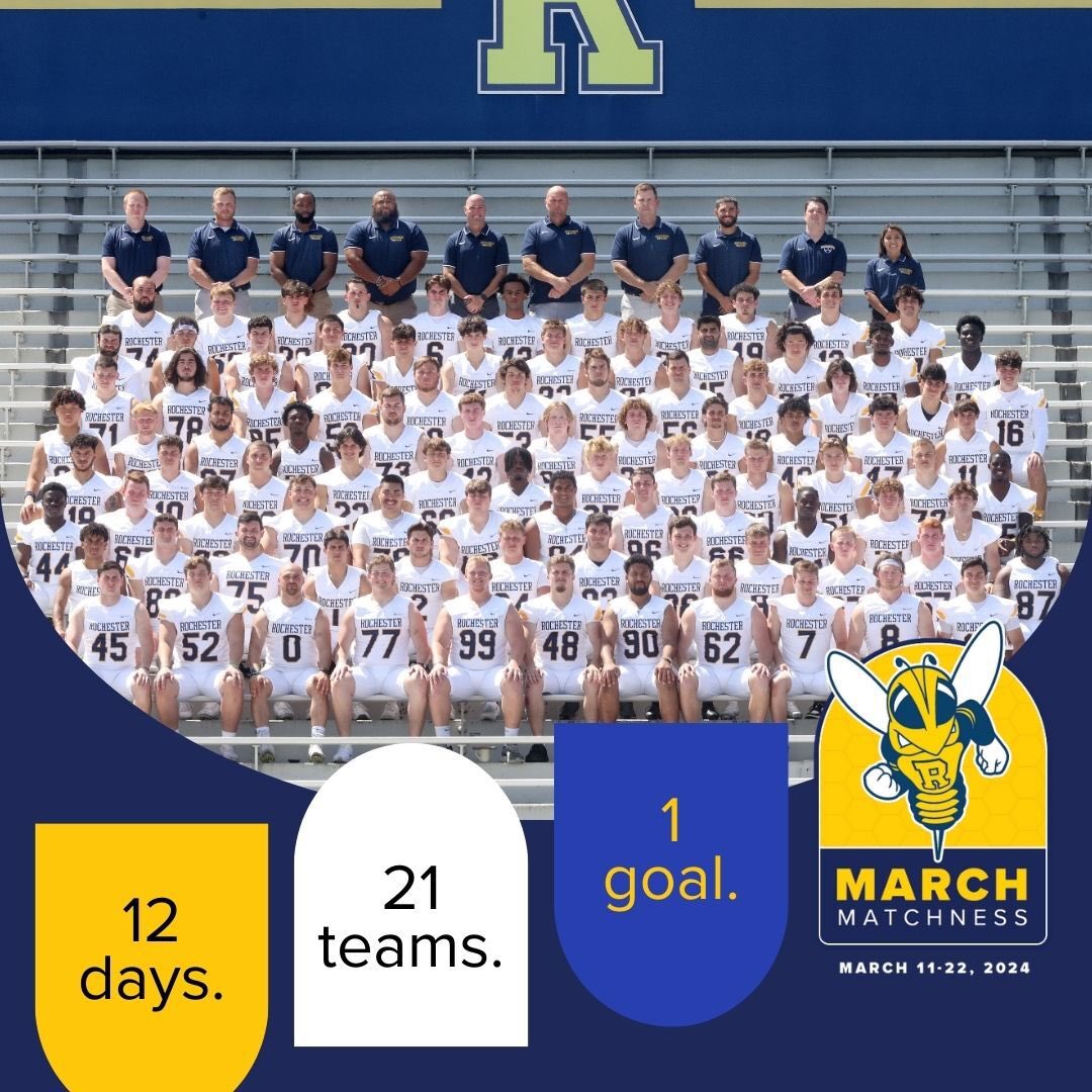 Alumni, Family and Fans - There are 8 days left in the #URMarchMatchness challenge. When you support our football program, you’ll be providing current and future athletes with the resources they need to succeed on and off the field. Make a gift at uofr.us/urmm