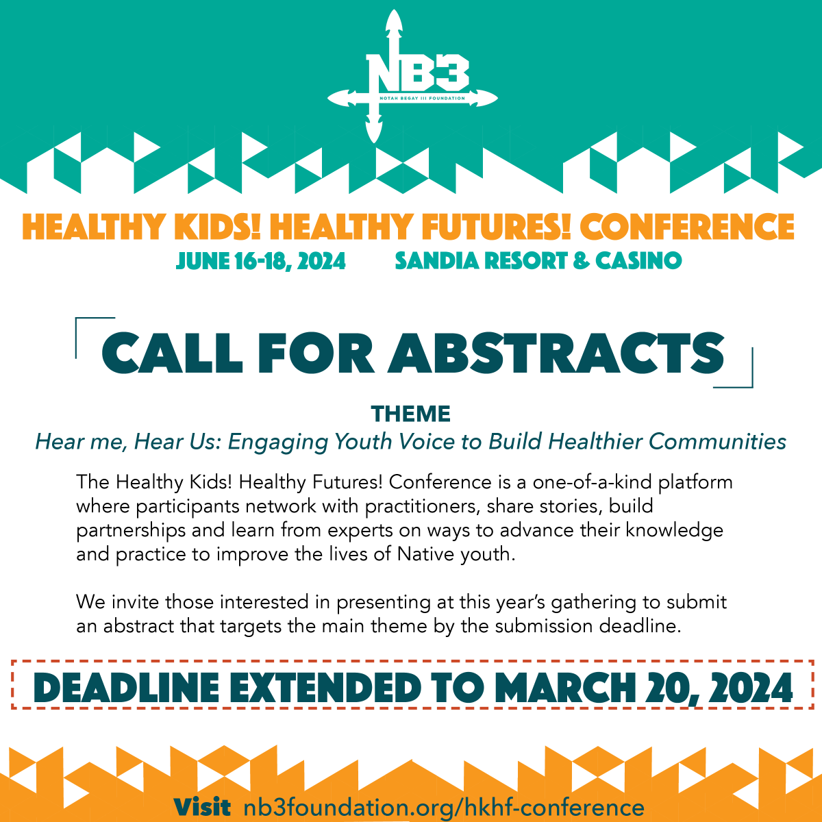 🚨Deadline extended 🚨 Good news, you now have until March 20 to submit your abstracts! ➡️nb3foundation.org/hkhf-conferenc… #NB3F #HealthyKidsHealthyFutures
