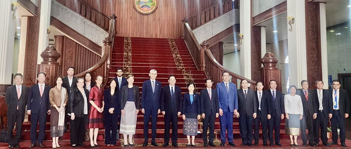 BakhodirAB's tweet photo. Today Lao PDR’s development partners met with H.E. Prime Minister Sonexay Siphandone for a debrief from the Round Table Meeting. We discussed progress of the 9th #NSEDP and perspectives for the 10th Plan, with key messages and policy support from DPs for both cycles #RTIMLaoPDR🇱🇦 https://t.co/aAyJnT8srd