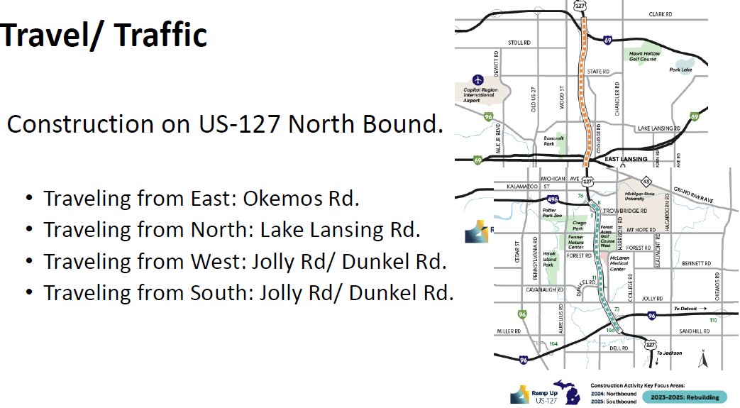 MHSAA's tweet photo. 🚨BOYS BASKETBALL SEMIFINAL ALERT:
If you are traveling to East Lansing this weekend for the Boys Basketball Semifinals and Finals, please be aware of major road construction and allow for extra time. 
#basketball #construction #closedroads #MHSAA https://t.co/nntkCFEL1H