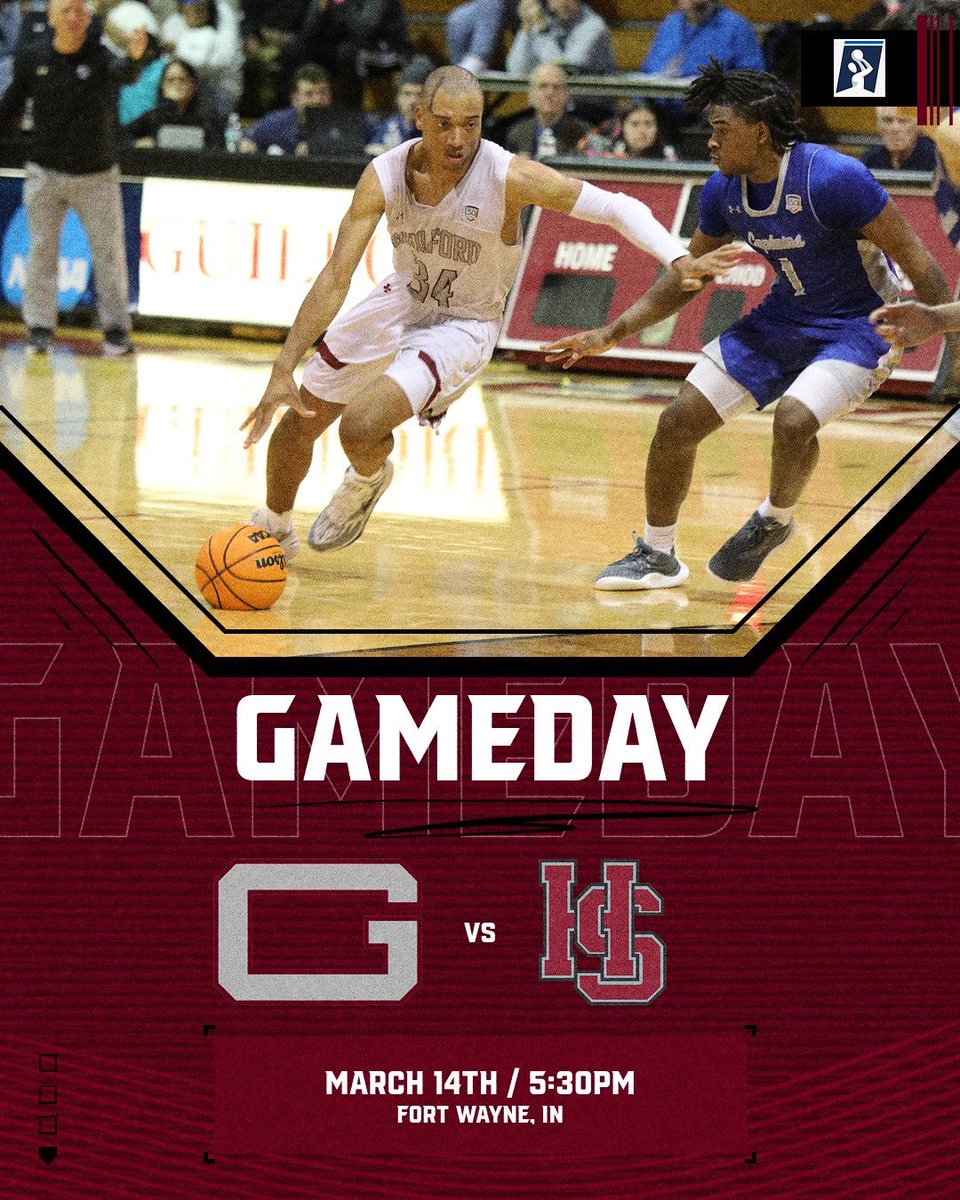 𝐆𝐀𝐌𝐄𝐃𝐀𝐘 Semi-Final matchup against Hampden-Sydney set to tip-off at 5:30pm in Allen County War Memorial Coliseum! #GuilfordFamily x #GoQuakers