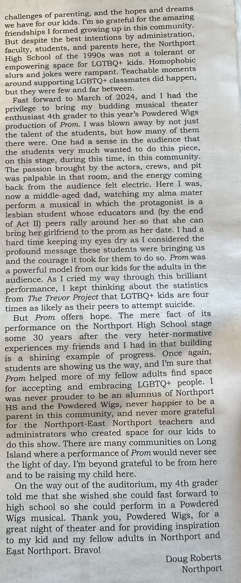 My own district, @NENUFSD did some amazing work. I wrote a letter to our local newspaper, which does not publish online. Thought I’d share here, as it’s relevant to our work around equity and Ed Leaders Action Network. 🏳️‍🌈 🐅 Proud alum and parent!